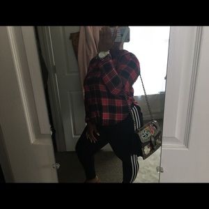 Red, Black, & White Plaid Button Up